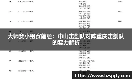 大师赛小组赛前瞻：中山击剑队对阵重庆击剑队的实力解析